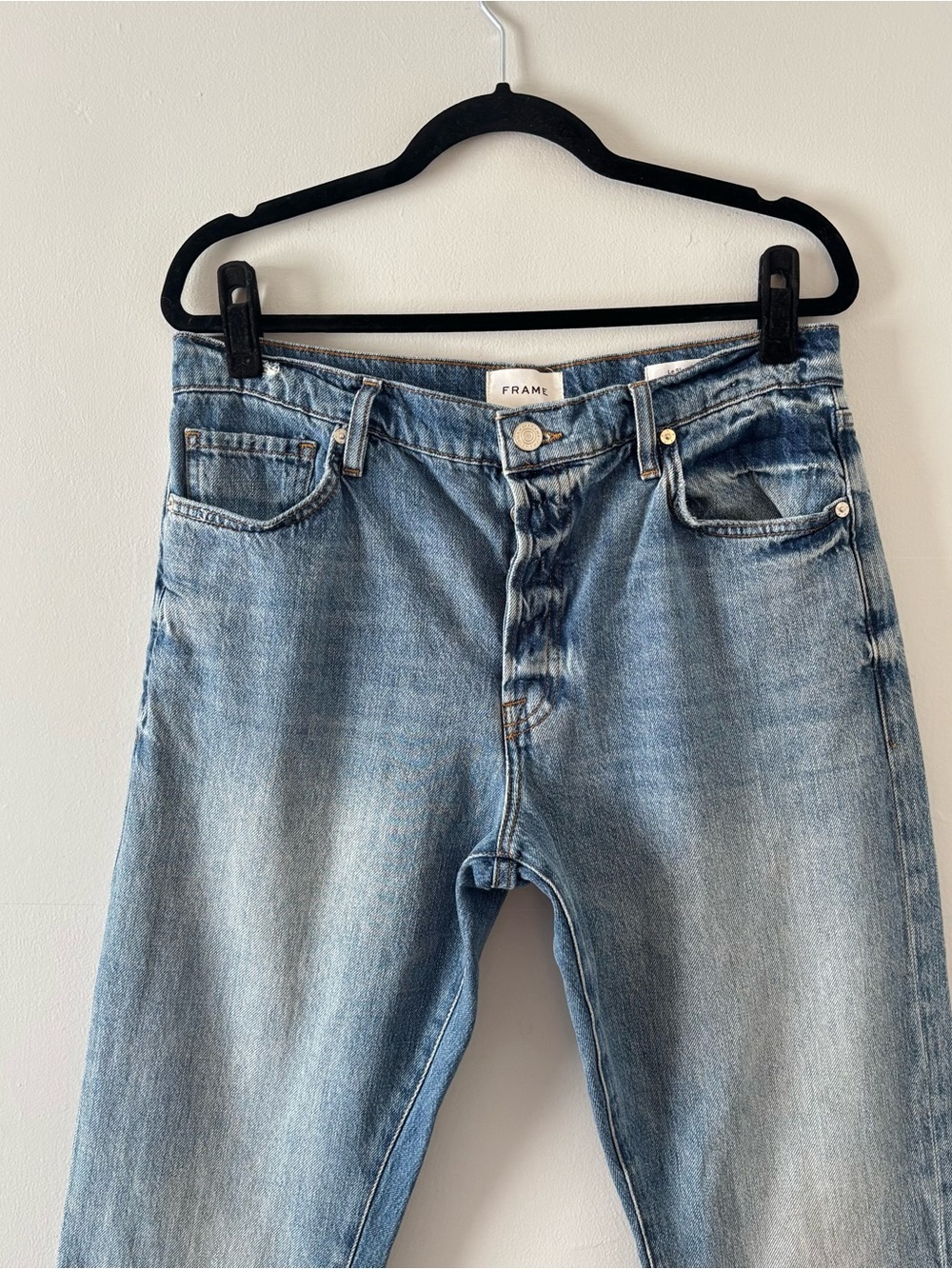 Frame Denim Le Slouch Mid-Rise Straight Leg Jeans Iceberg Button-Fly Distressed - Picture 4 of 8